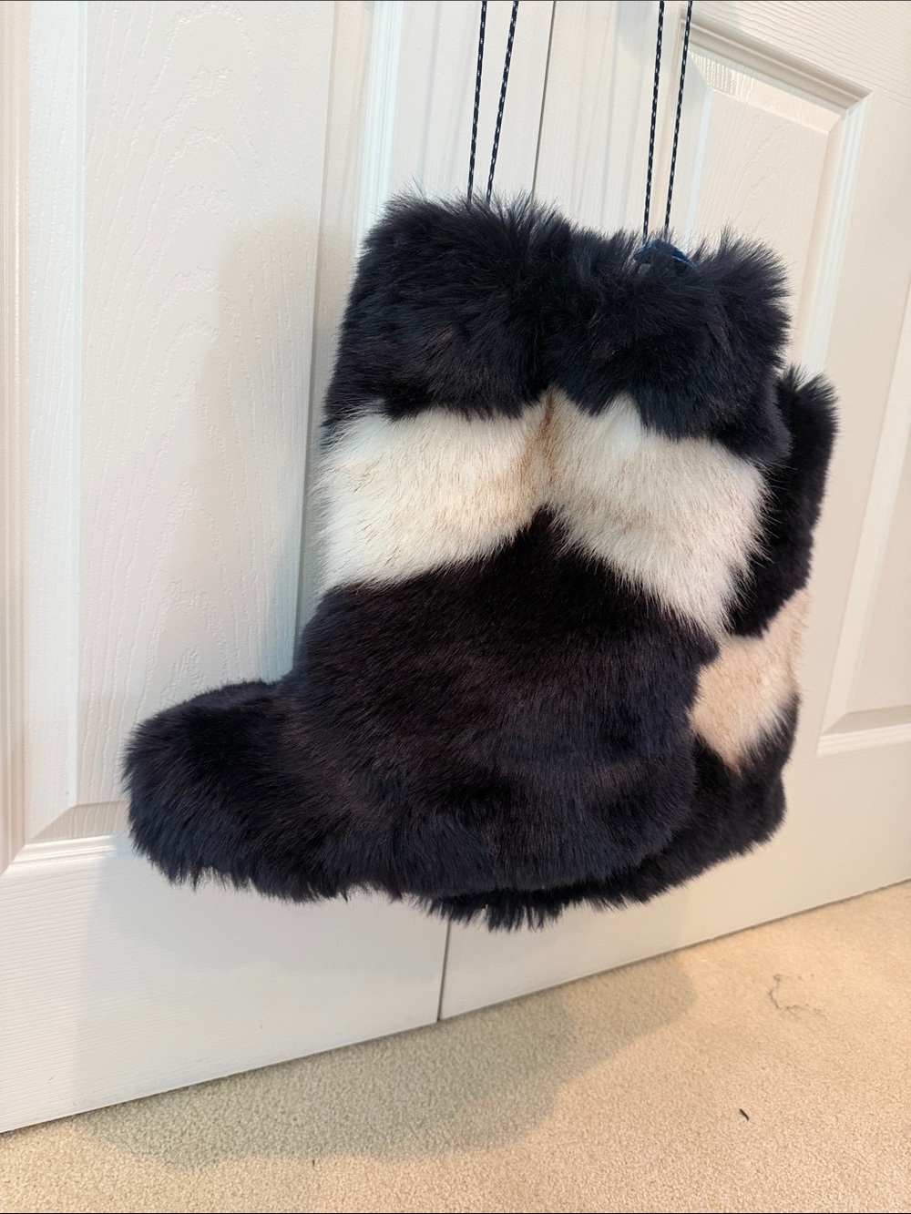 Tory Burch fleece lined Navy and Cream Faux Fur Boots